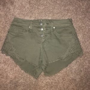 Army green lace jean shorts
